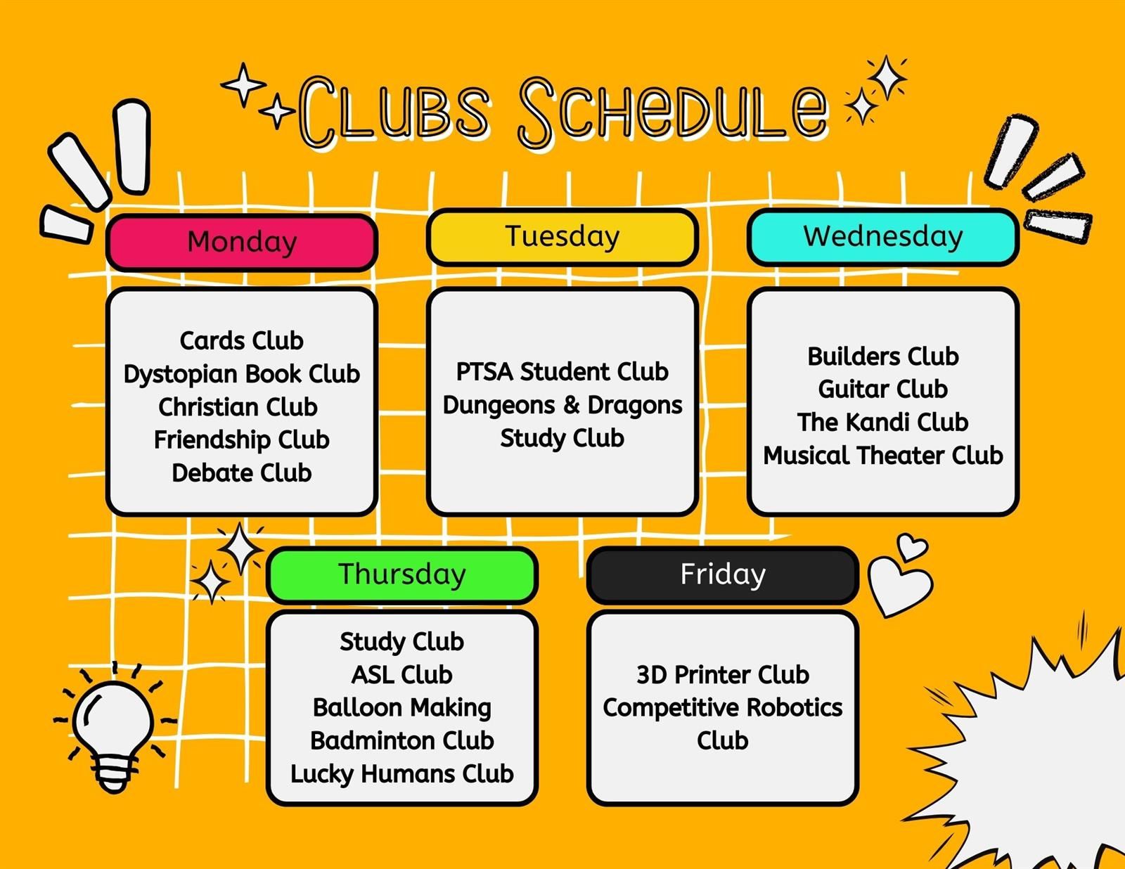 Clubs Schedule 2024